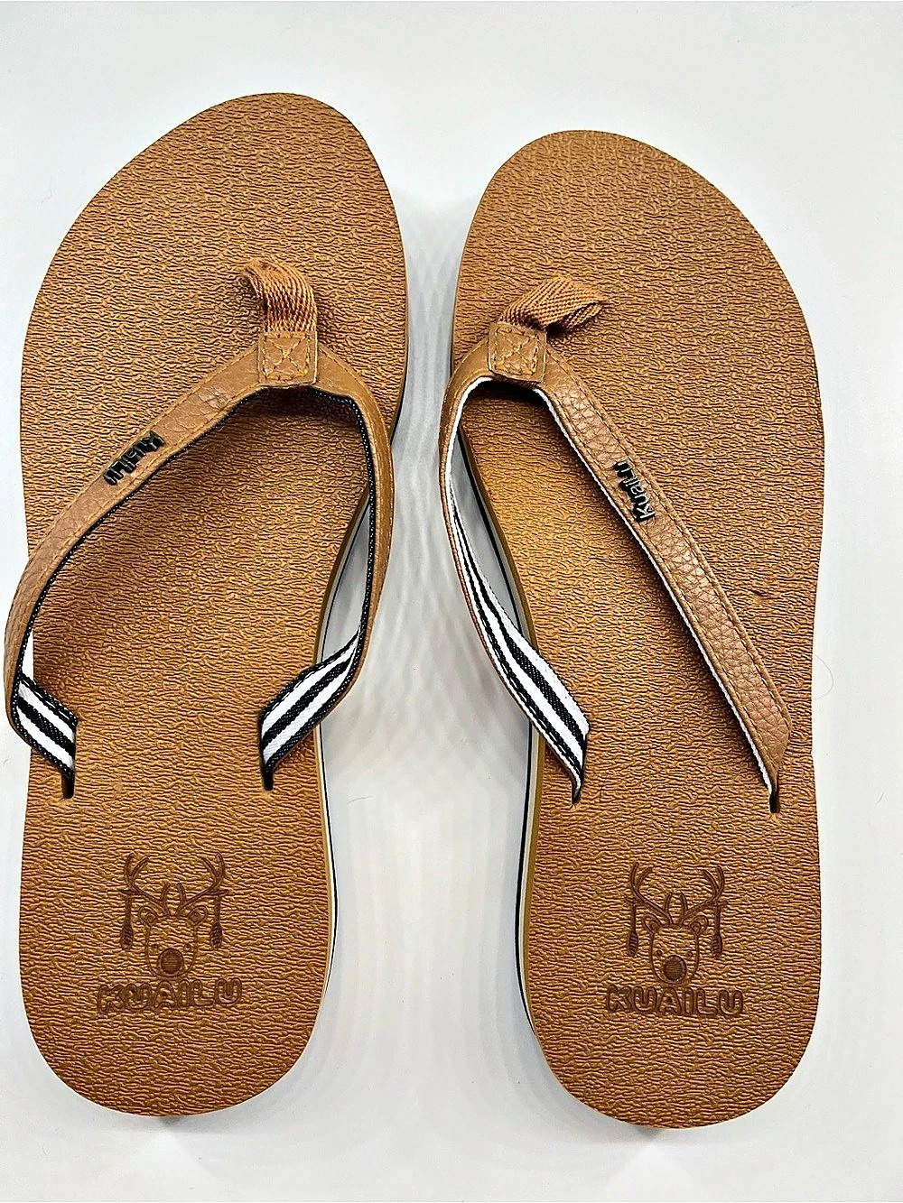 Kuailu Women's khaki Brown & Black Flip Flop Sandals US 6.5  New with tags